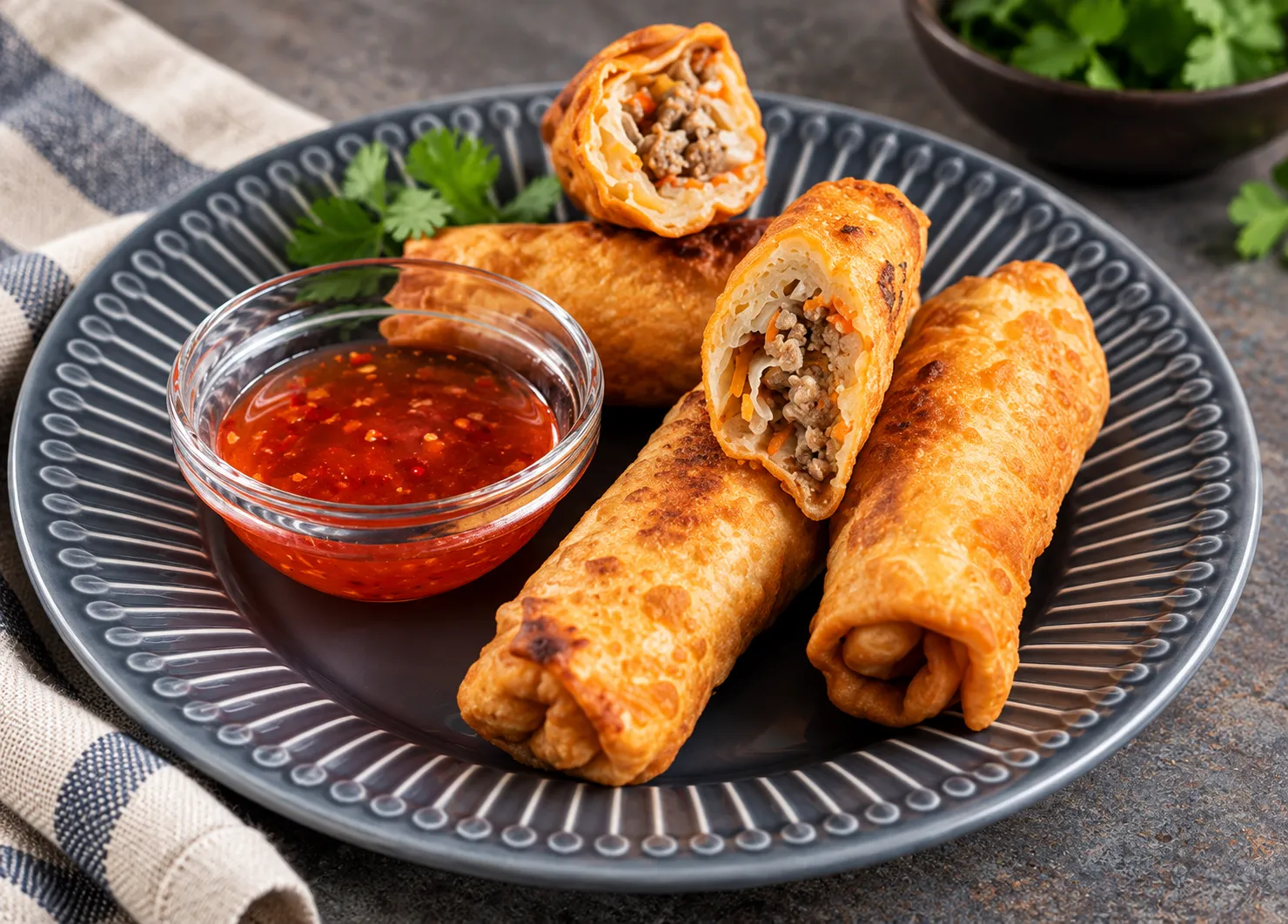 Crispy Thai pork spring rolls at Bangkok Thai Restaurant in Winnipeg, MB